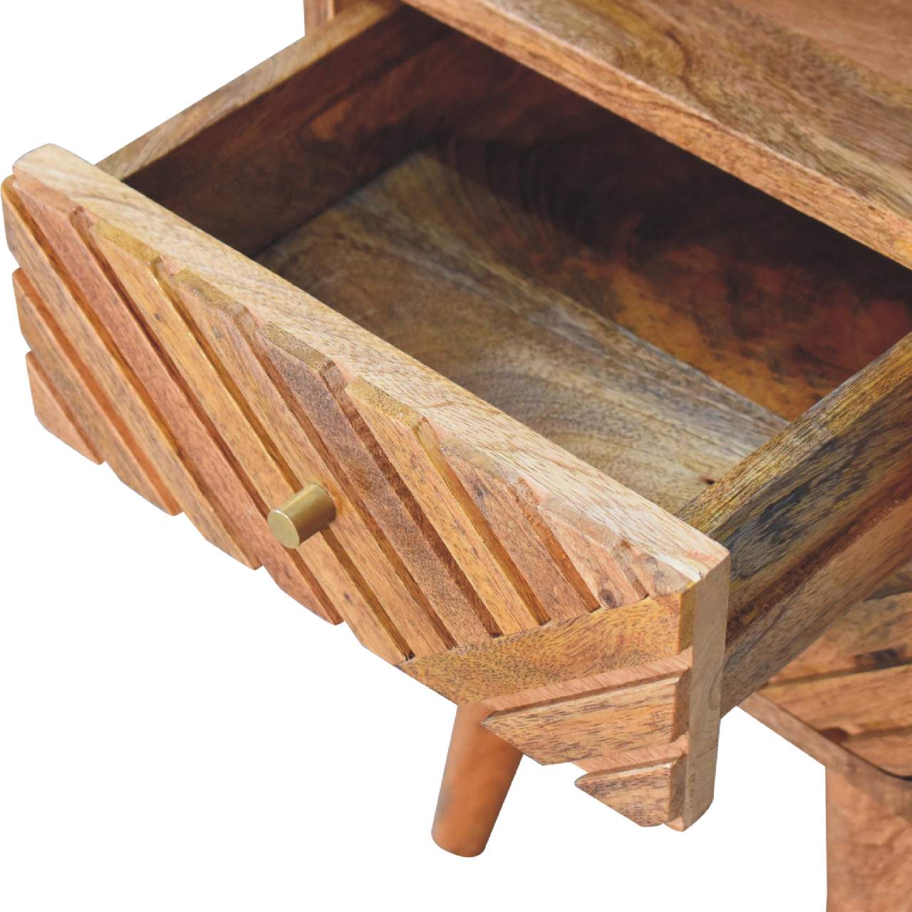 Mini Lille Curved Bedside Table | Oak Solid Mango Wood Open Shelf