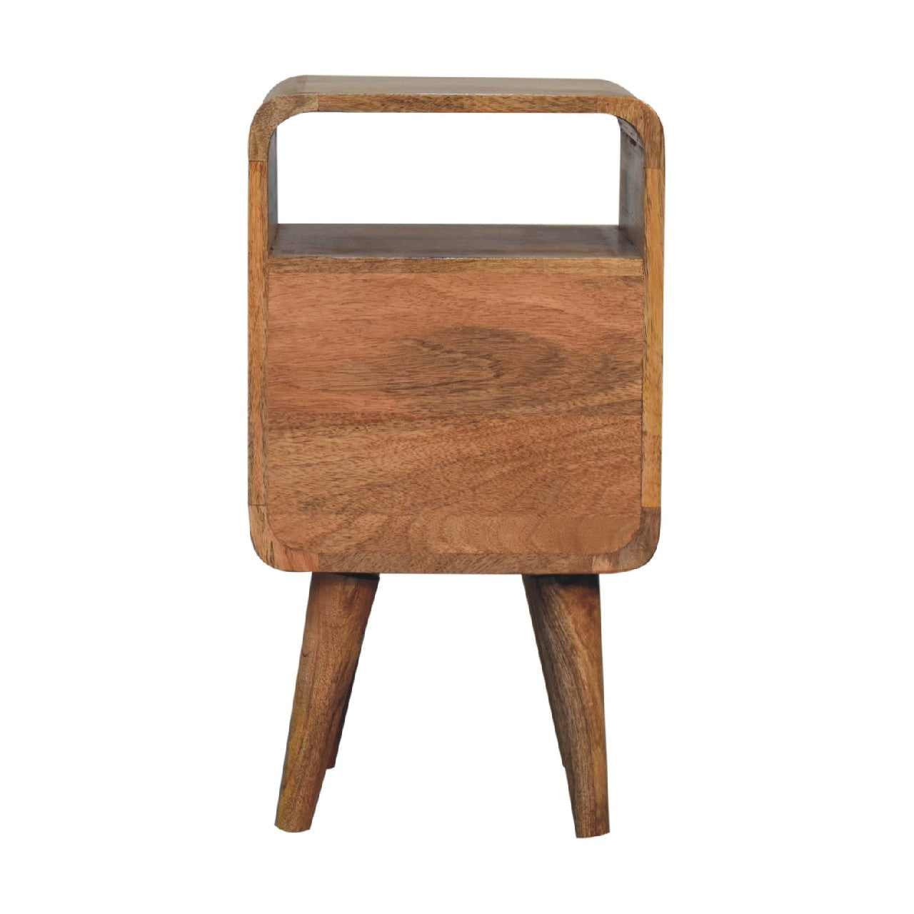 Mini Lille Curved Bedside Table | Oak Solid Mango Wood Open Shelf