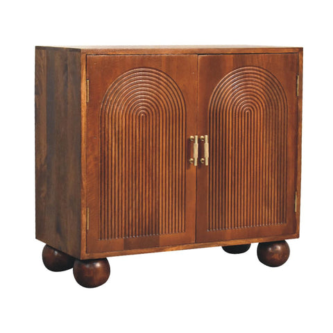 Chestnut Carved Ball Chest of Drawers | Linen Hand-Carved