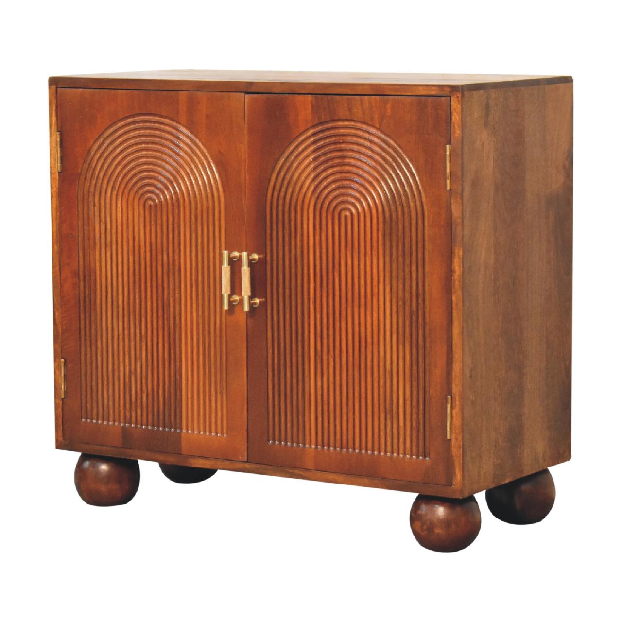Chestnut Carved Ball Chest of Drawers | Linen Hand-Carved