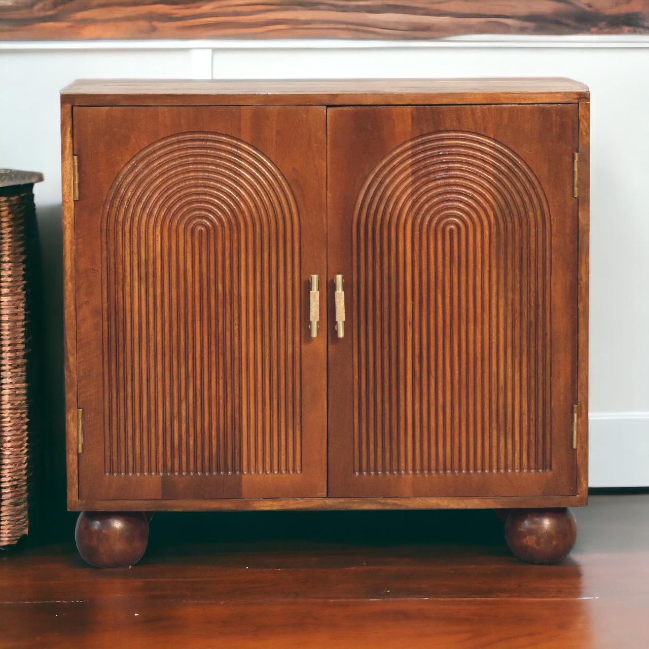 Chestnut Carved Ball Chest of Drawers | Linen Hand-Carved