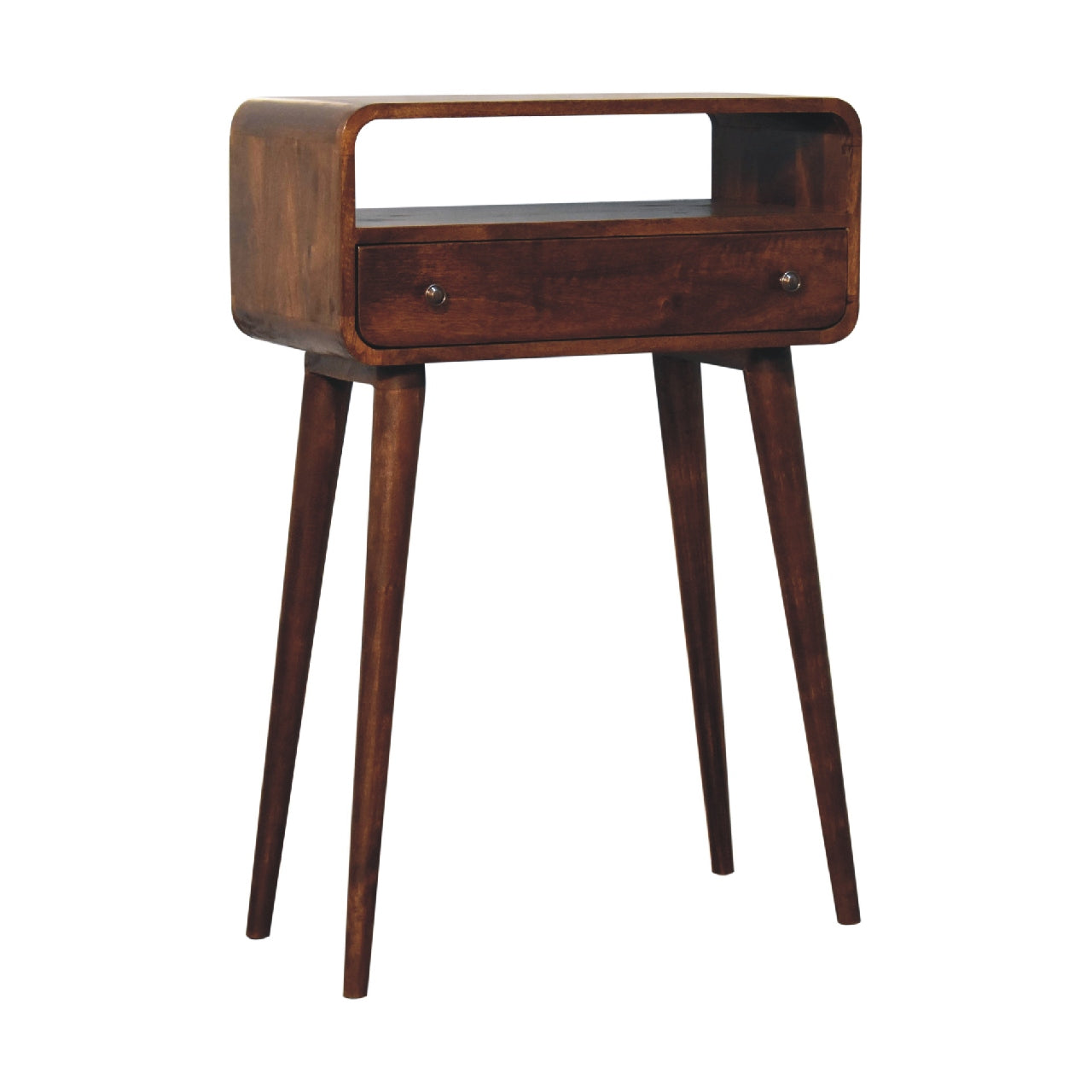 Chestnut Nordic Style One Drawer & One Open Slot Chest of Drawers