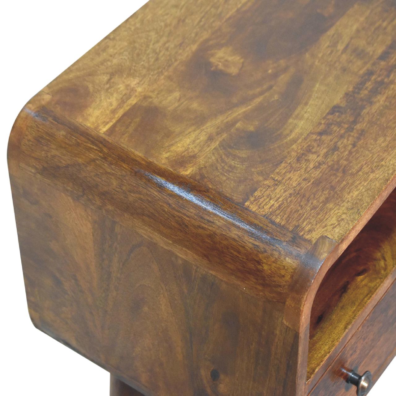 Chestnut Nordic Style One Drawer & One Open Slot Chest of Drawers