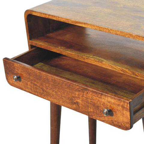 Chestnut Nordic Style One Drawer & One Open Slot Chest of Drawers