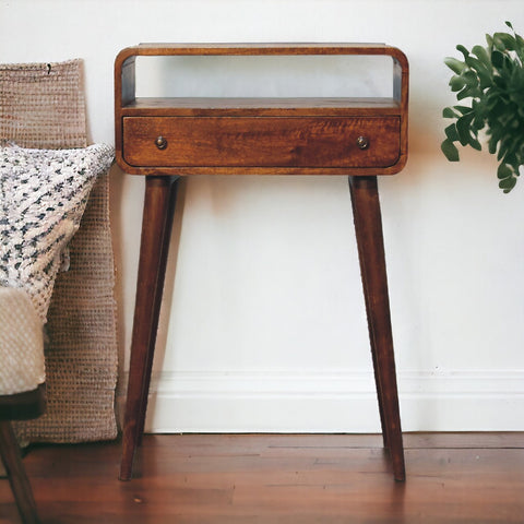 Chestnut Nordic Style One Drawer & One Open Slot Chest of Drawers