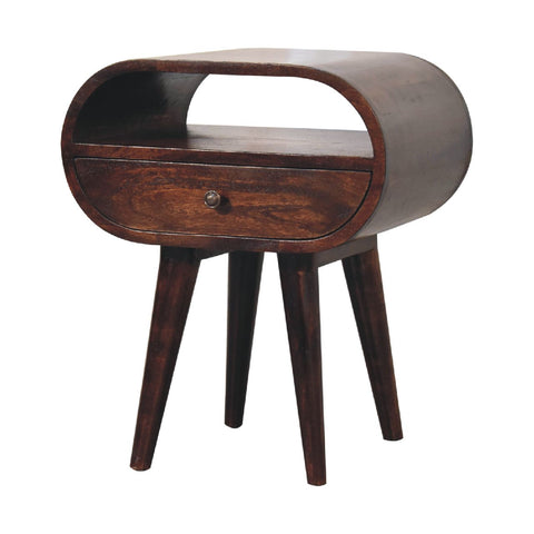 Light Walnut Circular Bedside with Open Slot Bedside Table