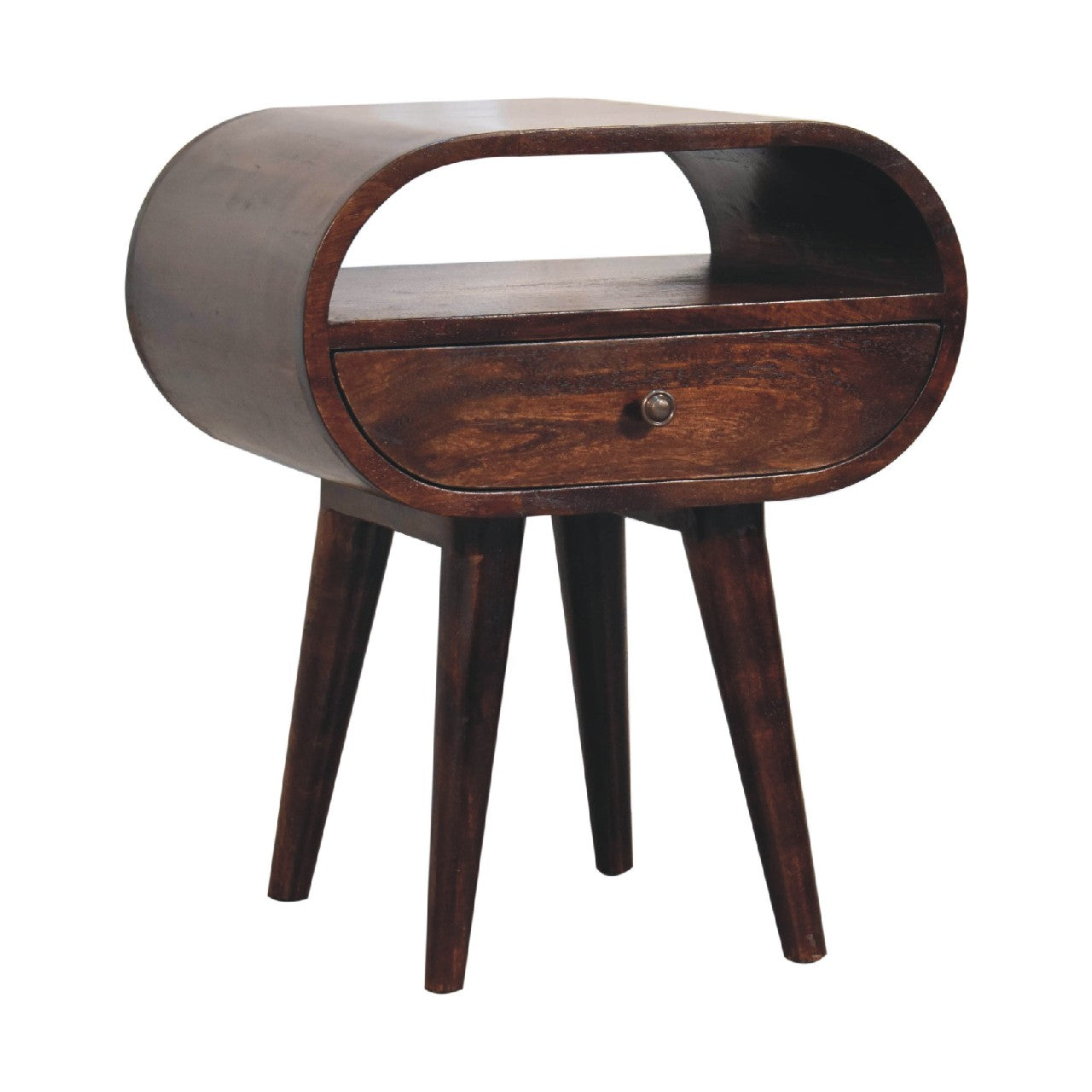 Light Walnut Circular Bedside with Open Slot Bedside Table