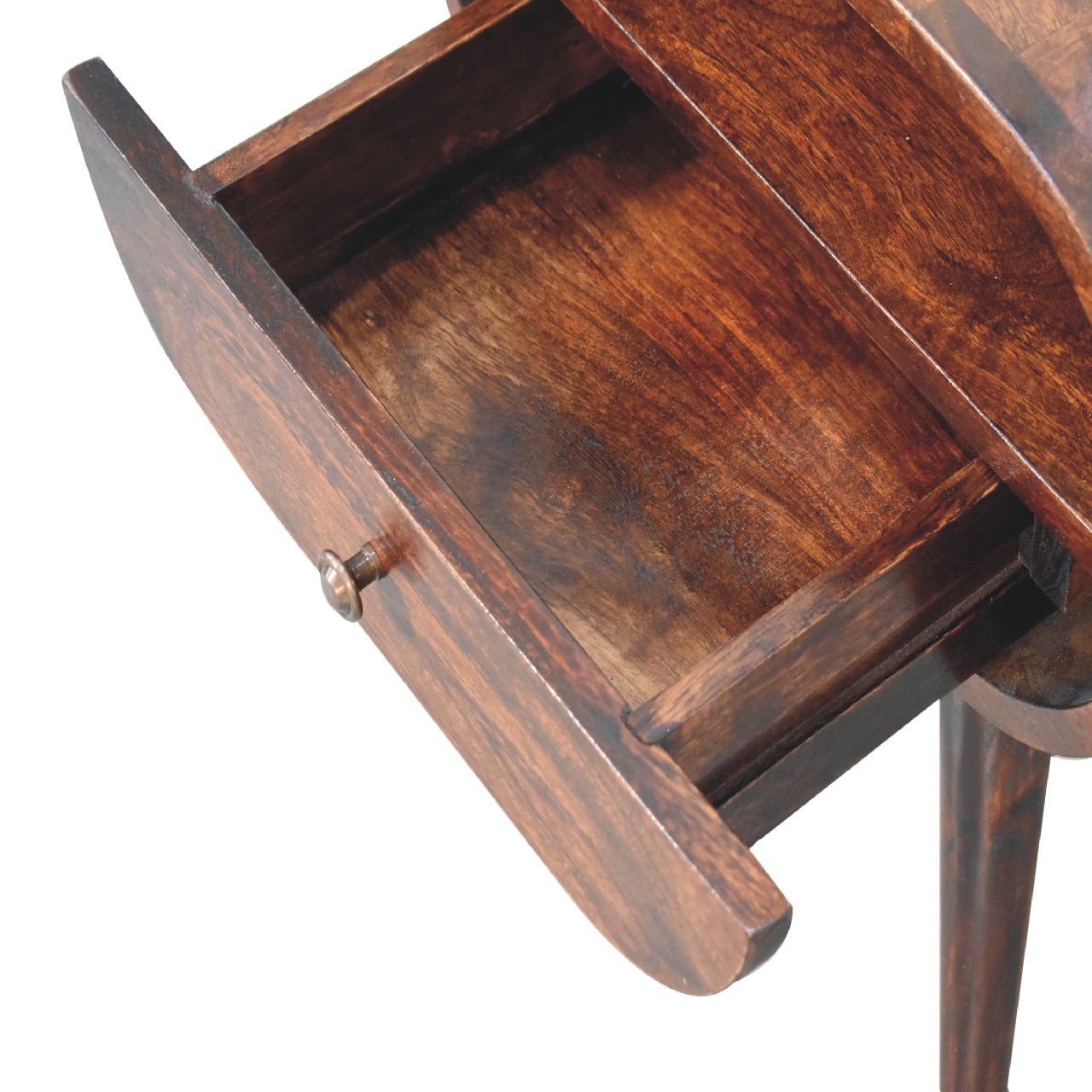 Light Walnut Circular Bedside with Open Slot Bedside Table