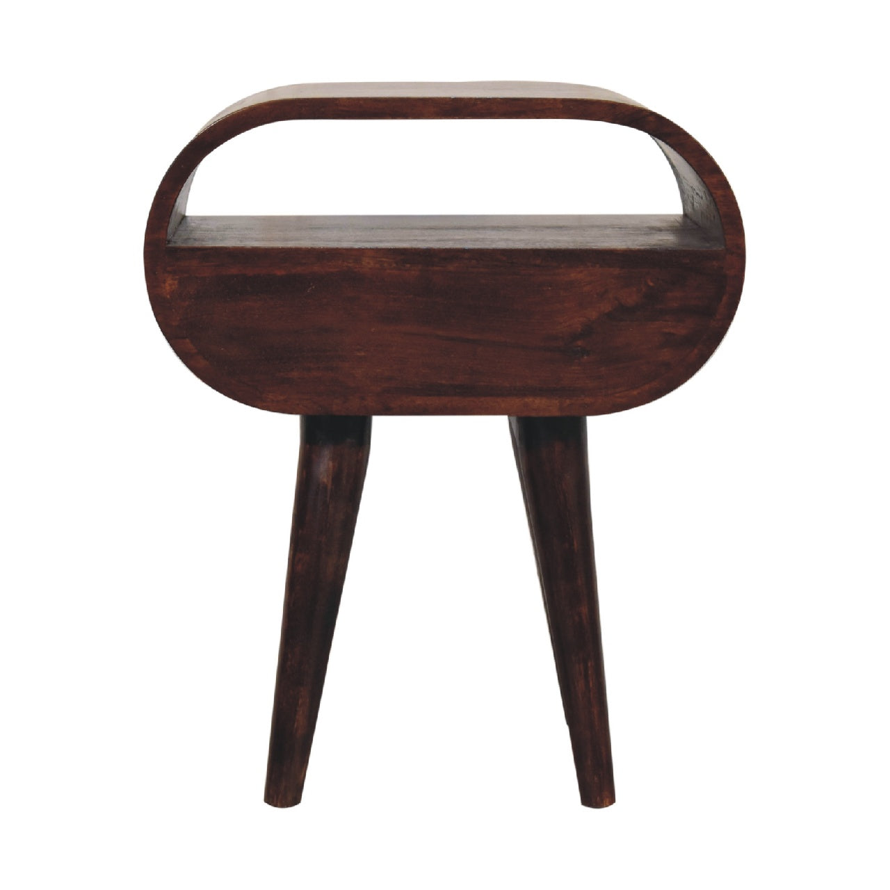 Light Walnut Circular Bedside with Open Slot Bedside Table