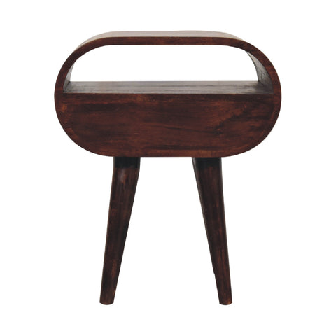 Light Walnut Circular Bedside with Open Slot Bedside Table
