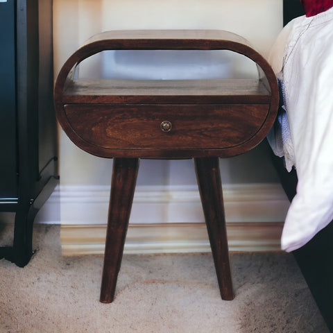 Light Walnut Circular Bedside with Open Slot Bedside Table