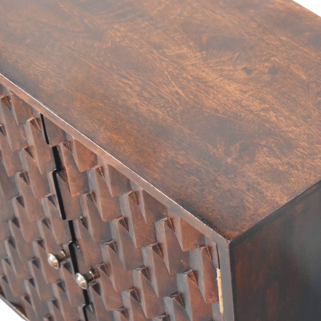 Mini Pineapple Carved Light Walnut Chest of Drawers | Hand-Carved