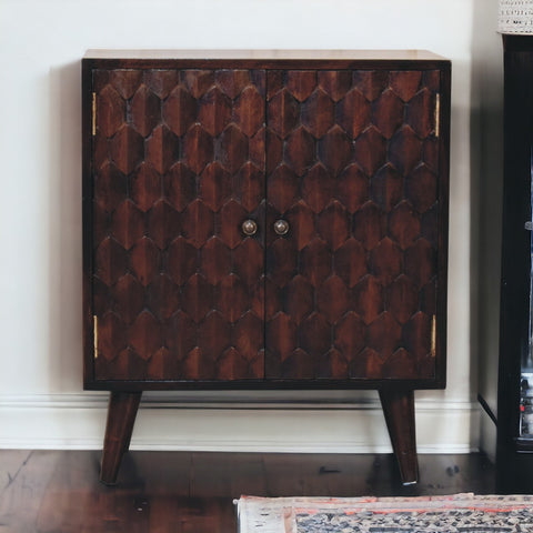 Mini Pineapple Carved Light Walnut Chest of Drawers | Hand-Carved
