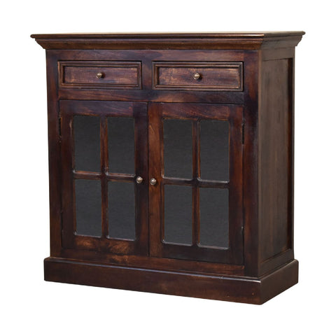 Light Walnut Cabinet with Glazed Doors Chest of Drawers