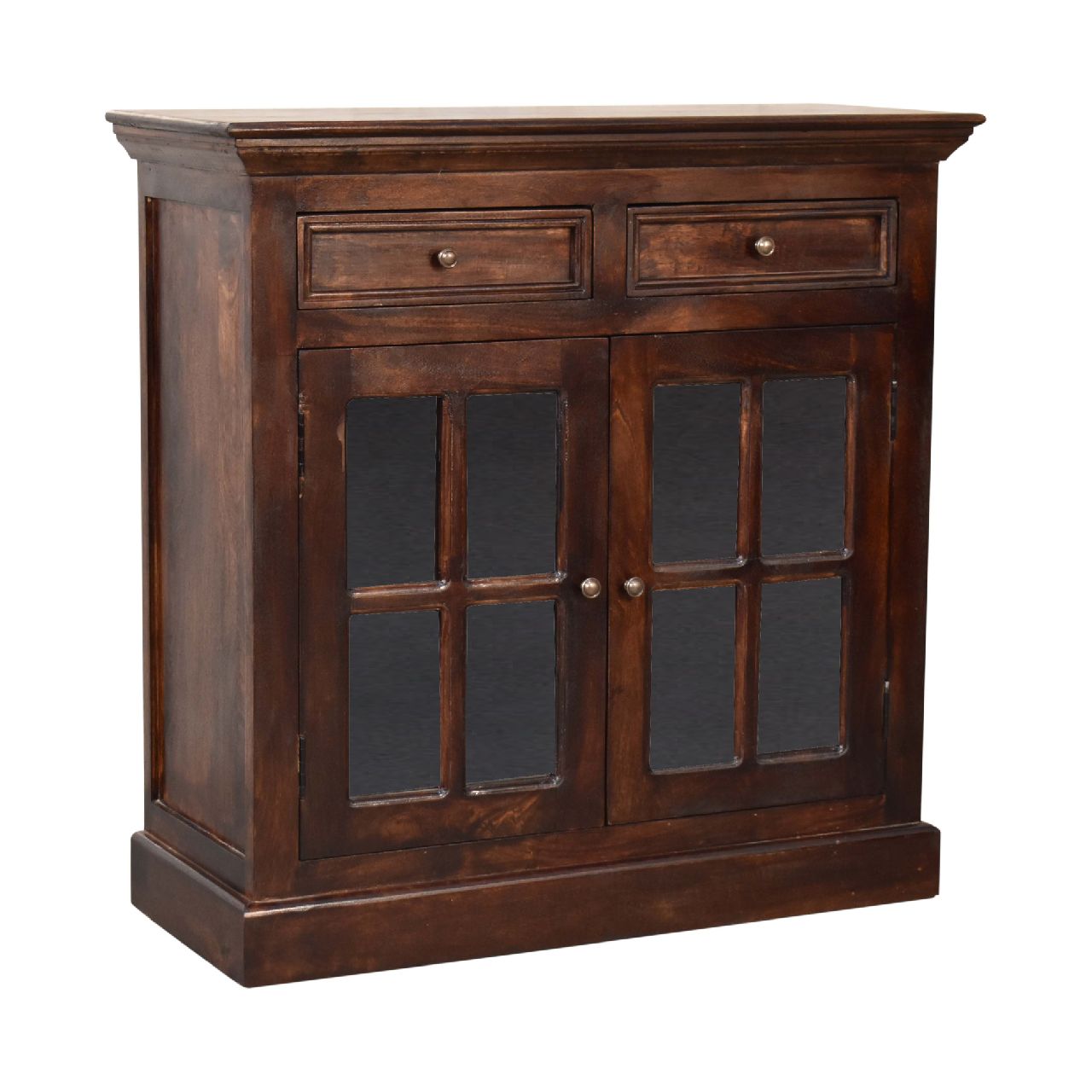 Light Walnut Cabinet with Glazed Doors Chest of Drawers