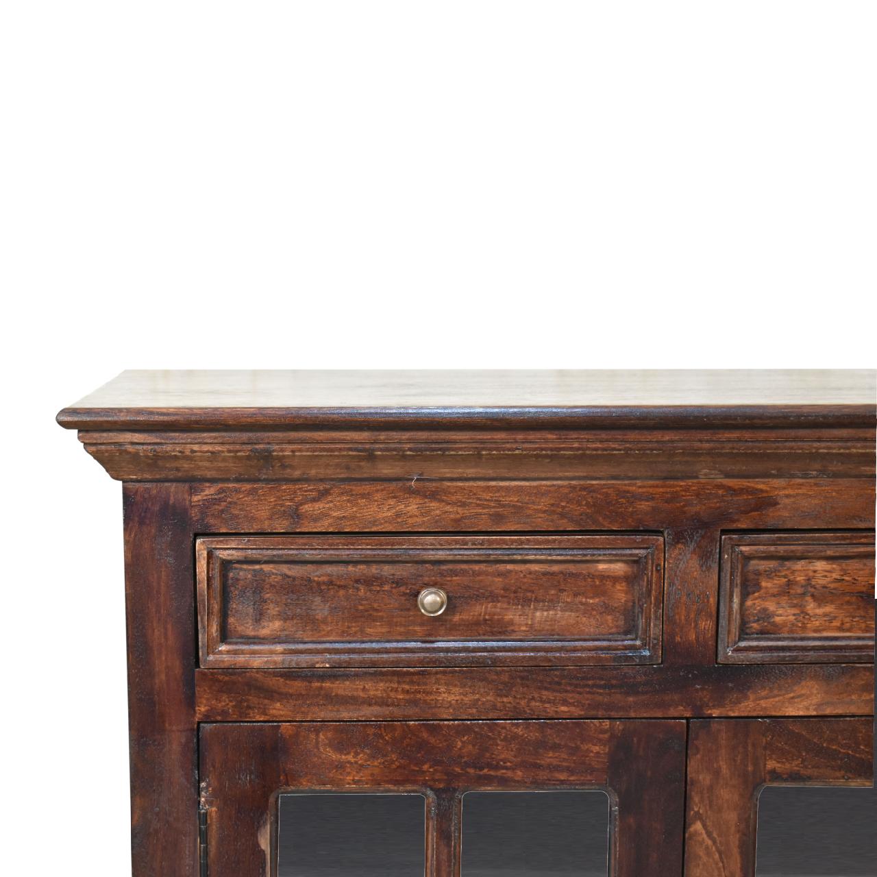 Light Walnut Cabinet with Glazed Doors Chest of Drawers