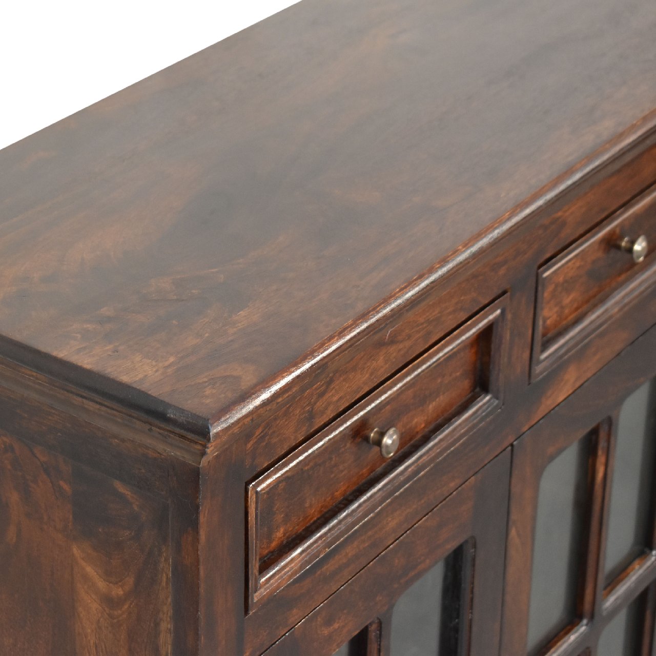 Light Walnut Cabinet with Glazed Doors Chest of Drawers