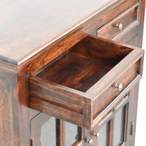 Light Walnut Cabinet with Glazed Doors Chest of Drawers