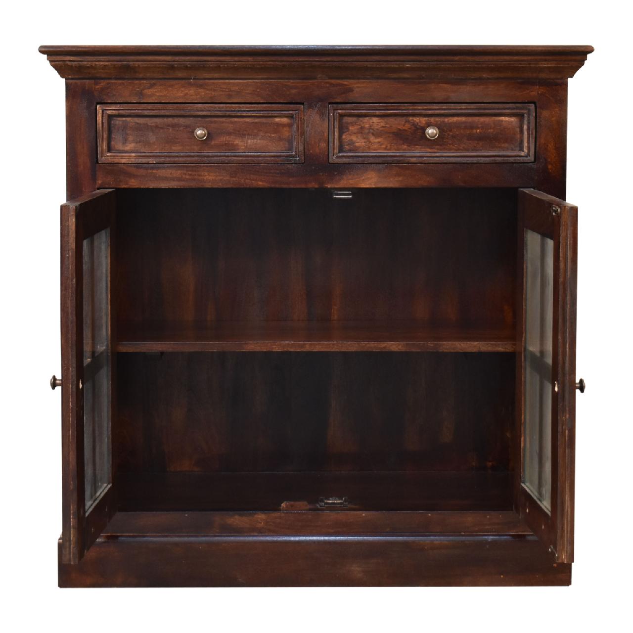 Light Walnut Cabinet with Glazed Doors Chest of Drawers