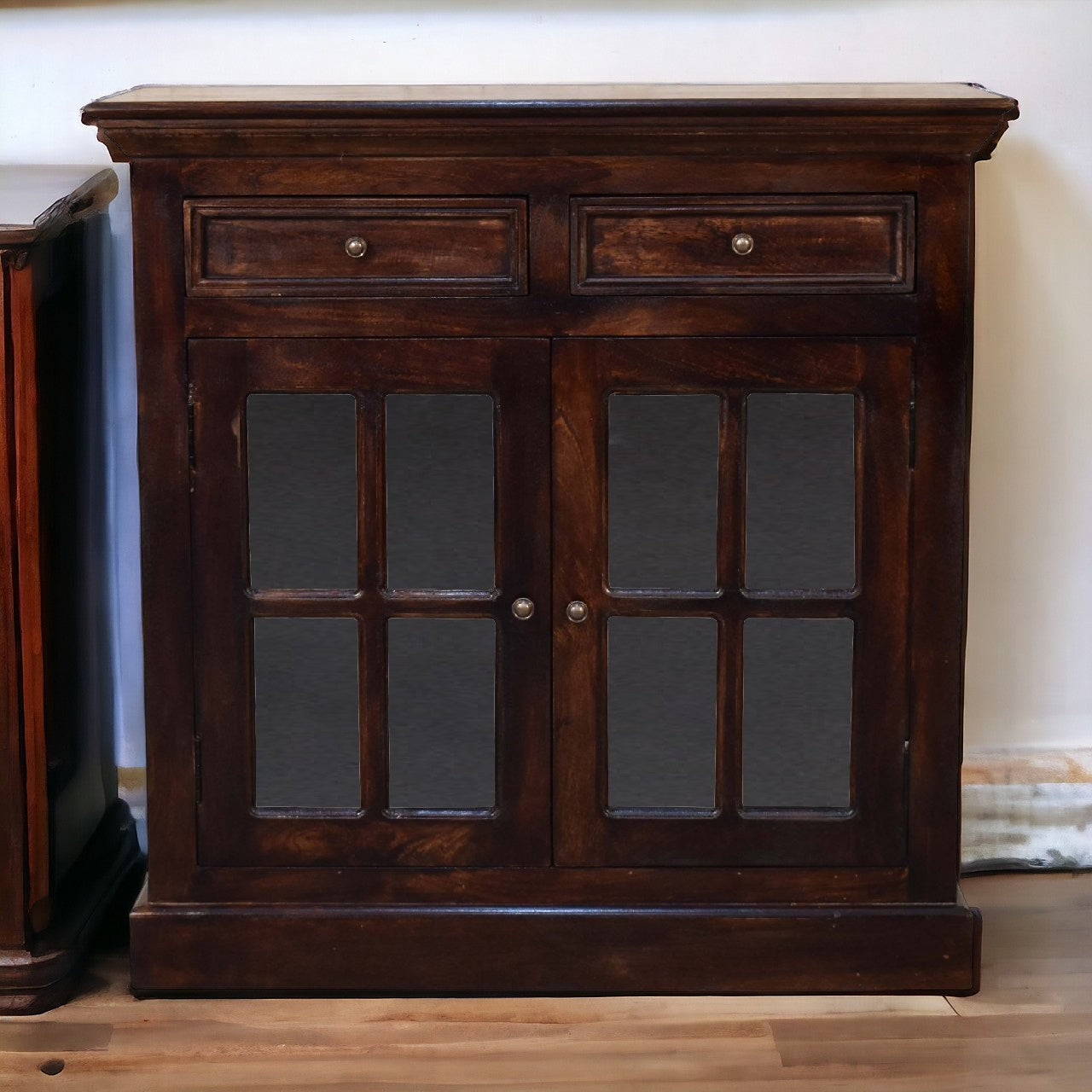 Light Walnut Cabinet with Glazed Doors Chest of Drawers