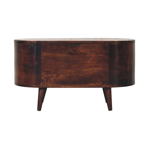 Light Walnut Rounded Lid-up Blanket Box Storage Bench | Linen