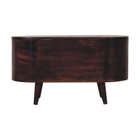 Light Walnut Rounded Lid-up Blanket Box Storage Bench | Linen