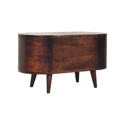 Light Walnut Rounded Lid-up Blanket Box Storage Bench | Linen