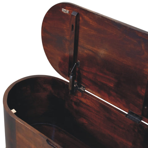 Light Walnut Rounded Lid-up Blanket Box Storage Bench | Linen