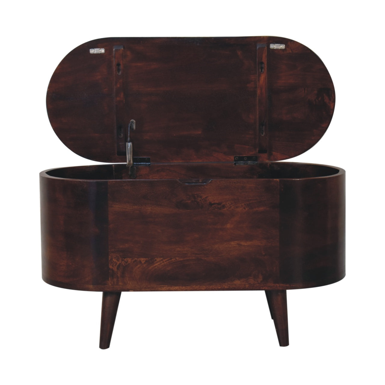 Light Walnut Rounded Lid-up Blanket Box Storage Bench | Linen