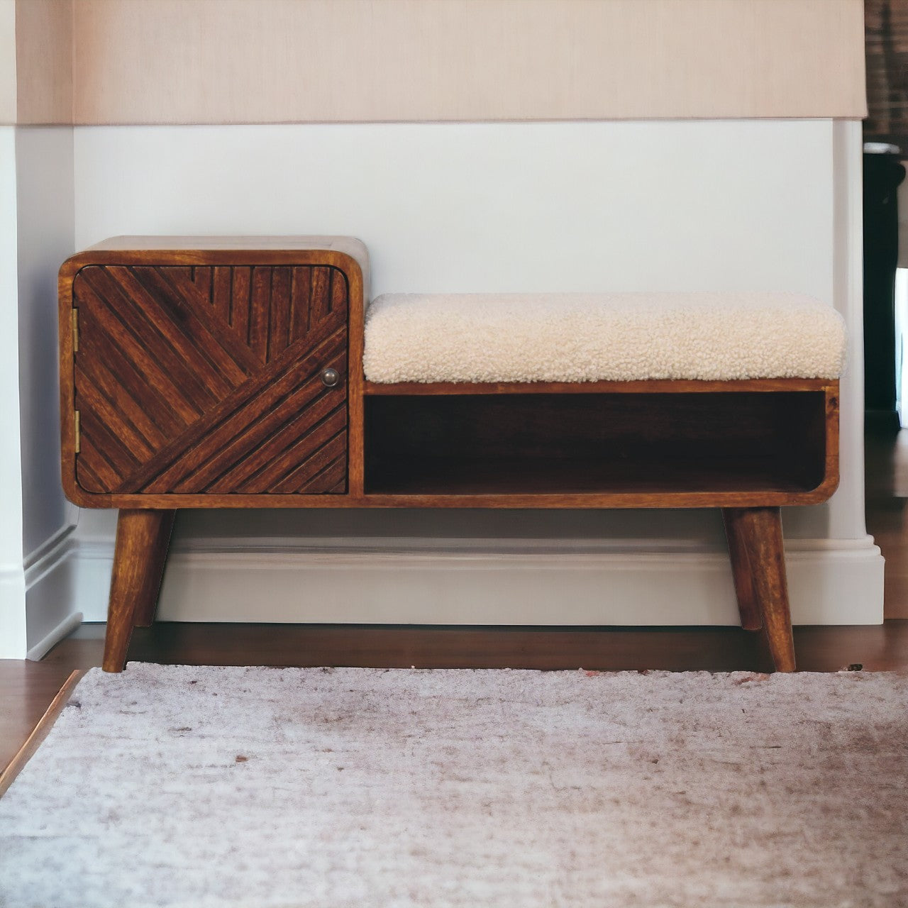 Boucle Carved Chestnut Telephone Table Chest of Drawers | Hand-Carved