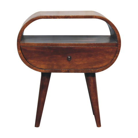 Large Chestnut Circular Open Bedside Table | Open Shelf