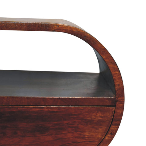 Large Chestnut Circular Open Bedside Table | Open Shelf