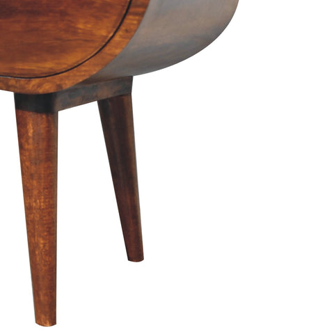 Large Chestnut Circular Open Bedside Table | Open Shelf