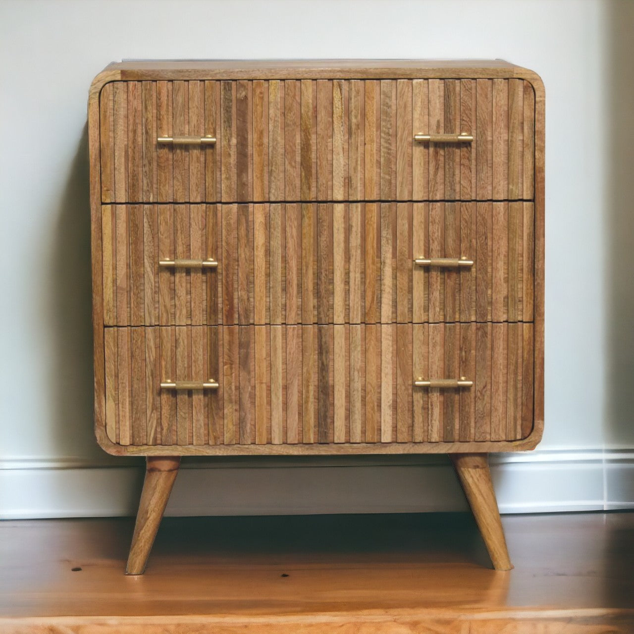 T-bar Ridged Chest of Drawers | Oak Solid Mango Wood