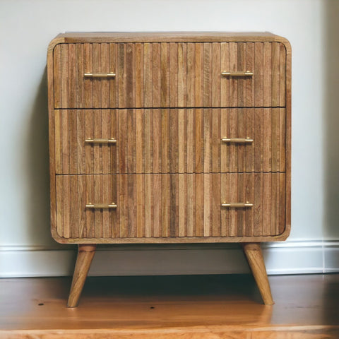 T-bar Ridged Chest of Drawers | Oak Solid Mango Wood