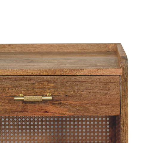 Larissa T-Bar Open Bedside Table | Oak Mango Wood Open Shelf