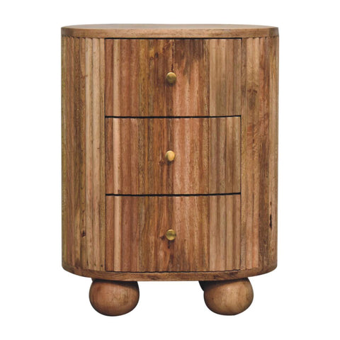Soba Ball 3-Drawer Bedside Table | Oak Solid Mango Wood