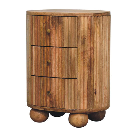 Soba Ball 3-Drawer Bedside Table | Oak Solid Mango Wood