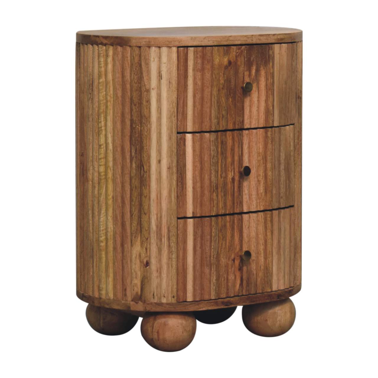 Soba Ball 3-Drawer Bedside Table | Oak Solid Mango Wood