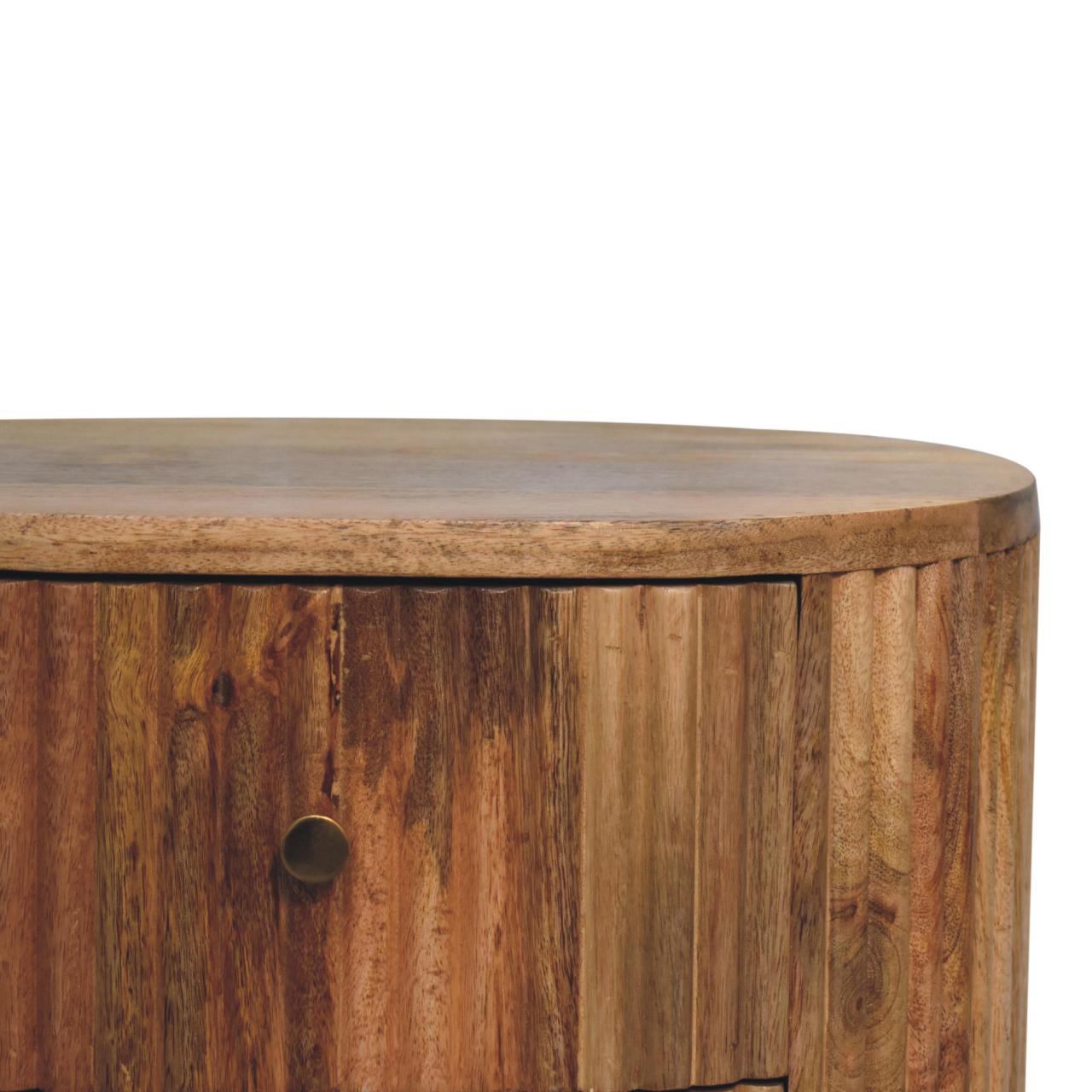 Soba Ball 3-Drawer Bedside Table | Oak Solid Mango Wood