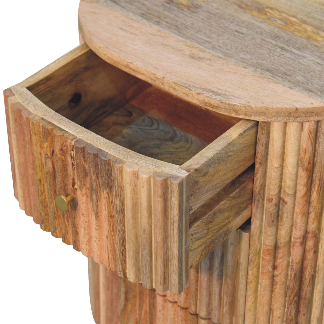 Soba Ball 3-Drawer Bedside Table | Oak Solid Mango Wood