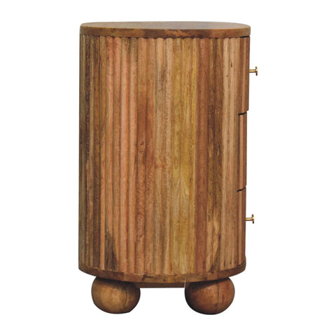 Soba Ball 3-Drawer Bedside Table | Oak Solid Mango Wood