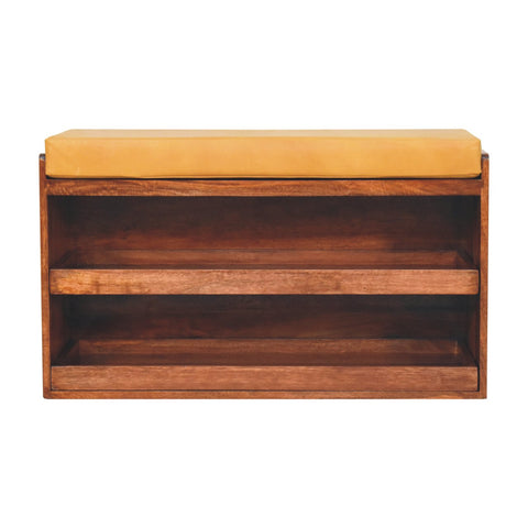 Buffalo Hide Pull out Honey Caramel Shoe Storage Bench | Hidden Storage
