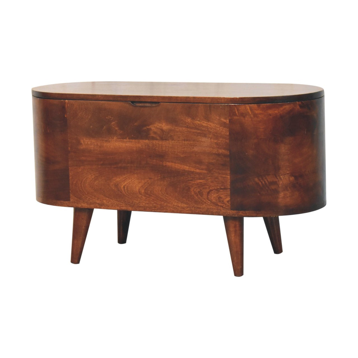 Curved California Walnut Blanket Box Storage Bench | Linen