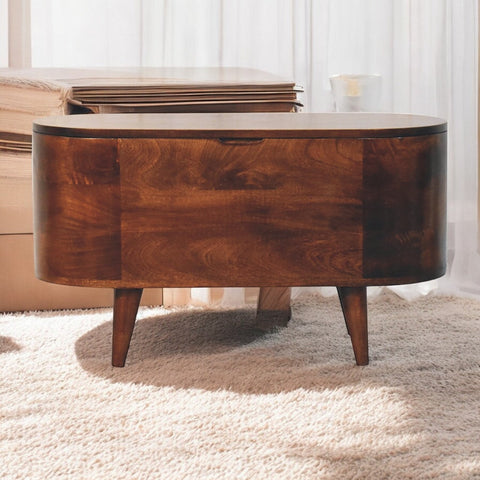 Curved California Walnut Blanket Box Storage Bench | Linen