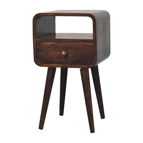 Mini California Walnut Curved Bedside with Open Slot Bedside Table