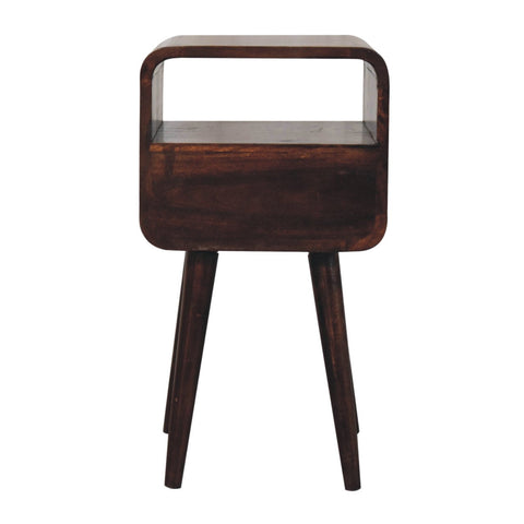 Mini California Walnut Curved Bedside with Open Slot Bedside Table