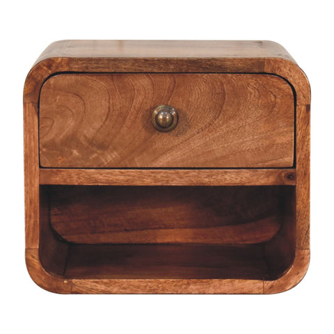 Mini Honey Caramel Wall Mounted Bedside with Open Slot Bedside | Mango Wood