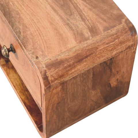 Mini Honey Caramel Wall Mounted Bedside with Open Slot Bedside | Mango Wood