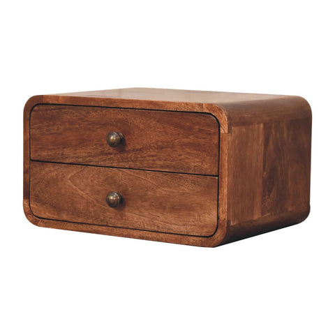 Honey Caramel 2-Drawer Floating Bedside Table | Wall-Mounted